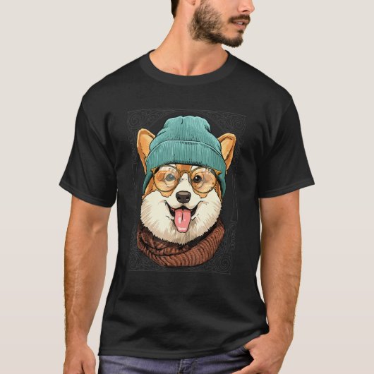 Hipster Pembroke Welsh Corgi Wearing Sunglasses Do T-Shirt (Vorderseite)