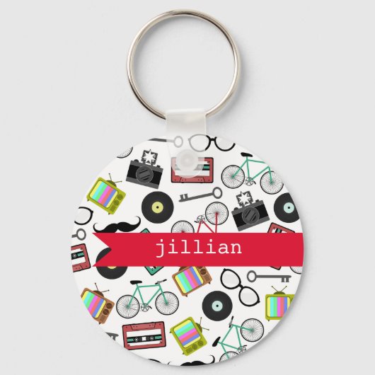 Hipster Personalized Keychain Schlüsselanhänger (Vorderseite)