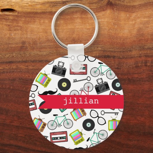 Hipster Personalized Keychain Schlüsselanhänger (Vorderseite)