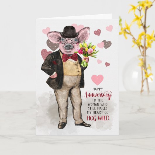 Hipster Pig Still Hog Wild Karte (Gelbe Blume)