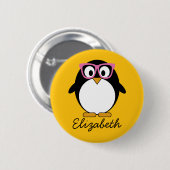 Hipster Pinguin - Niedlicher Cartoon Gelb Rosa Button (Vorne & Hinten)