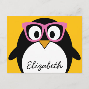 Hipster Pinguin - Niedlicher Cartoon Gelb Rosa Postkarte