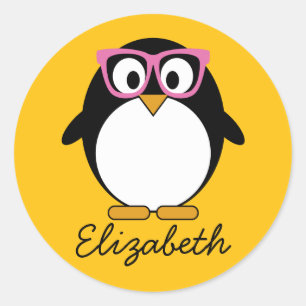Hipster Pinguin - Niedlicher Cartoon Gelb Rosa Runder Aufkleber