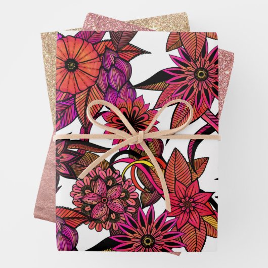 Hipster Pink Orange Illustration Muster Geschenkpapier Set (Beispiel)