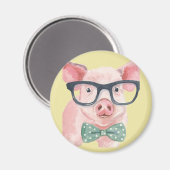 Hipster Pink Pig Magnet (Vorderseite/Rückseite)