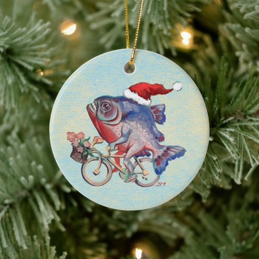 Hipster Piranha auf einer Weihnachtsmannmütze für  Keramik Ornament (Baum)