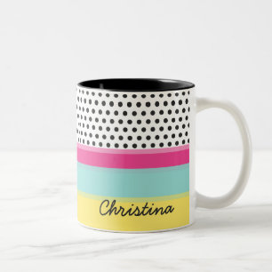 Hipster-Polka-Punkte und Farbblock-Monogramm Zweifarbige Tasse