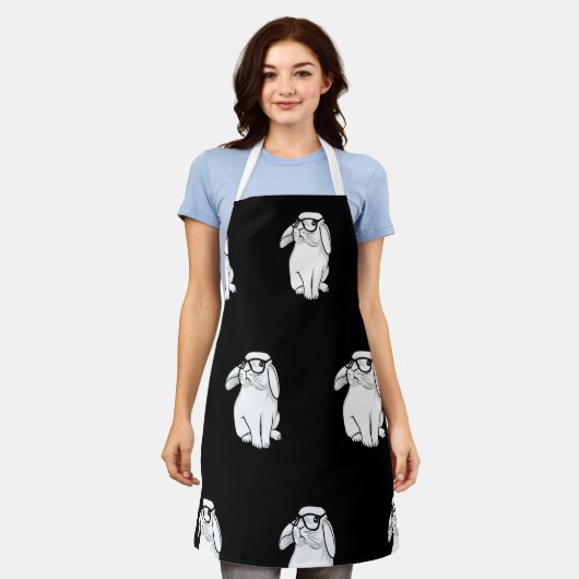 Hipster Rabbit Funny Bunny mit Brille Niedlich Ani Schürze (Getragen)