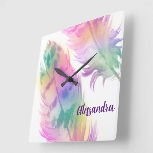 Hipster Rainbow Feathers Uhr (Winkel)