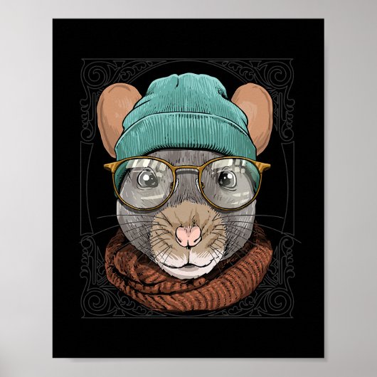 Hipster Rat mit Glasses Mouse Rodent Lover 546 Poster (Vorne)