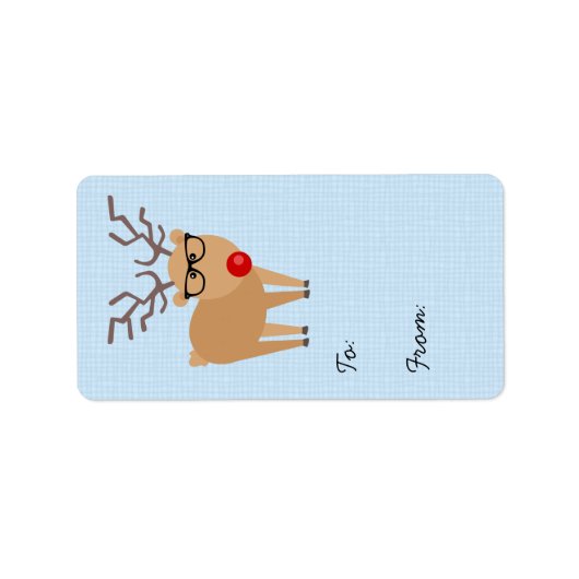 Hipster Reindeer Blue Weihnachtsgeschenk-Tag Adressaufkleber (Vorne)