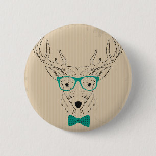 Hipster Reindeer Elk mit Gläsern grungelig Weihnac Button