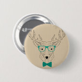 Hipster Reindeer Elk mit Gläsern grungelig Weihnac Button (Vorne & Hinten)