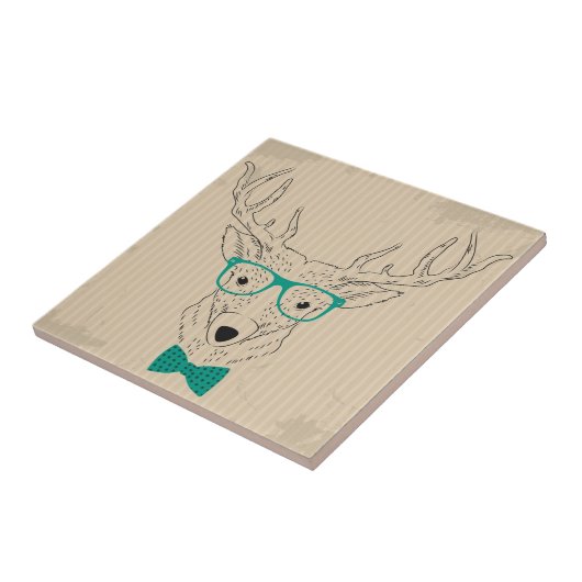 Hipster Reindeer Elk mit Gläsern grungelig Weihnac Fliese (Seite)