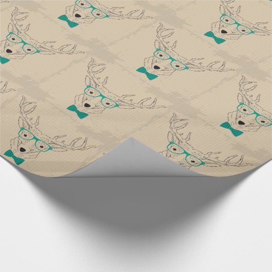 Hipster Reindeer Elk mit Gläsern grungelig Weihnac Geschenkpapier (Ecke)