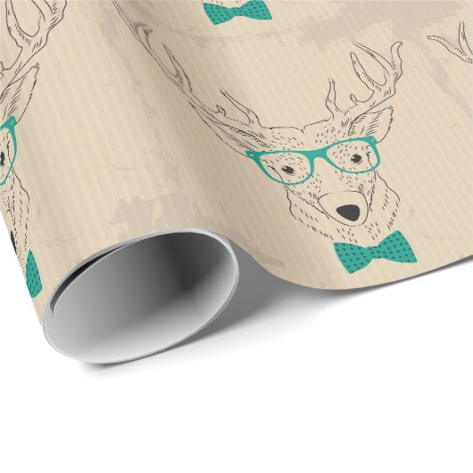 Hipster Reindeer Elk mit Gläsern grungelig Weihnac Geschenkpapier (Rolleneckpunkt)