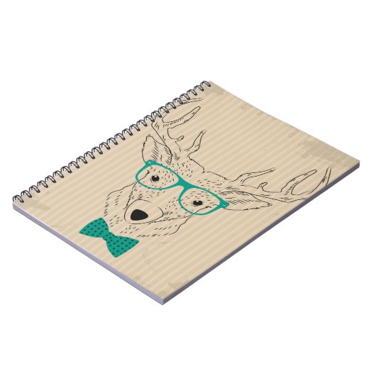 Hipster Reindeer Elk mit Gläsern grungelig Weihnac Notizblock (Linke Seite)