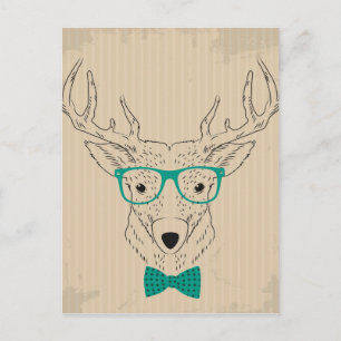 Hipster Reindeer Elk mit Gläsern grungelig Weihnac Postkarte