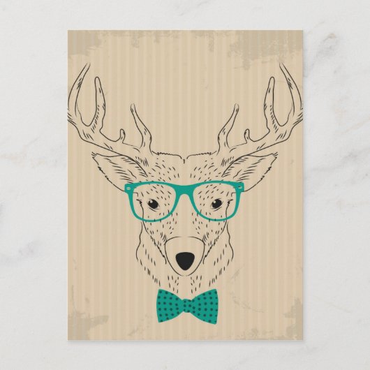 Hipster Reindeer Elk mit Gläsern grungelig Weihnac Postkarte (Vorderseite)