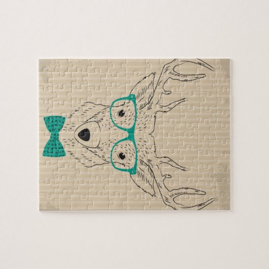 Hipster Reindeer Elk mit Gläsern grungelig Weihnac Puzzle (Horizontal)