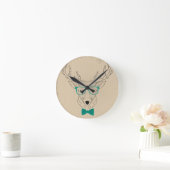 Hipster Reindeer Elk mit Gläsern grungelig Weihnac Runde Wanduhr (Zuhause)