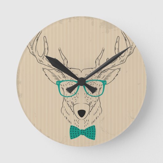 Hipster Reindeer Elk mit Gläsern grungelig Weihnac Runde Wanduhr (Vorderseite)