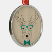 Hipster Reindeer Elk mit Gläsern grungelig Weihnac Silbernes Ornament (Rechts)