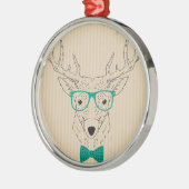 Hipster Reindeer Elk mit Gläsern grungelig Weihnac Silbernes Ornament (Links)