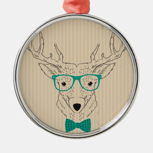 Hipster Reindeer Elk mit Gläsern grungelig Weihnac Silbernes Ornament (Vorne)