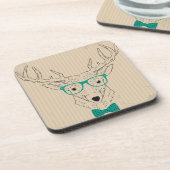 Hipster Reindeer Elk mit Gläsern grungelig Weihnac Untersetzer (Linke Seite)