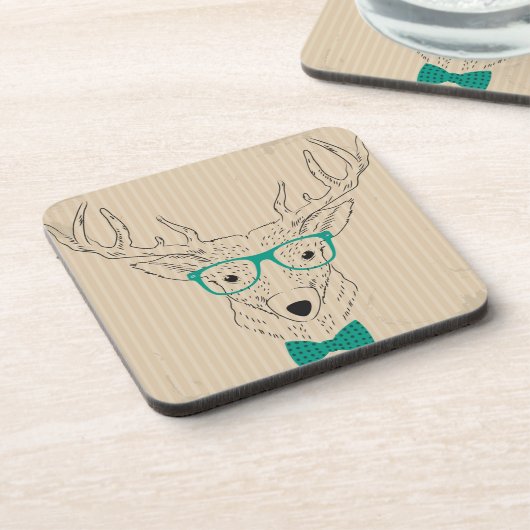 Hipster Reindeer Elk mit Gläsern grungelig Weihnac Untersetzer (Linke Seite)