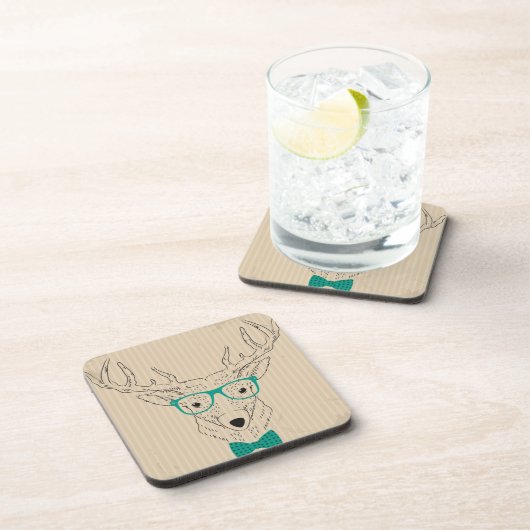 Hipster Reindeer Elk mit Gläsern grungelig Weihnac Untersetzer (Rechte Seite)