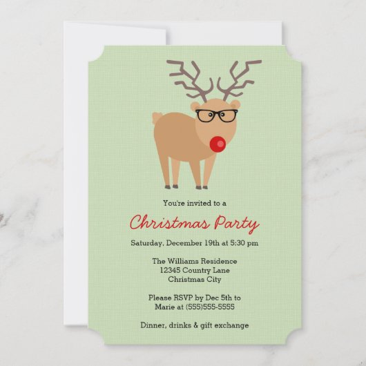Hipster Reindeer Green Party Einladung (Vorderseite)