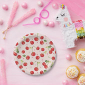 Hipster, Retro, Kirsche, Muster, Rot, Rosa, Blass, Pappteller (Party)