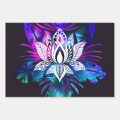 Hipster Retro Tech Aquamarine Lila Lotus Blume Lea Geschenkpapier Set (Vorderseite)