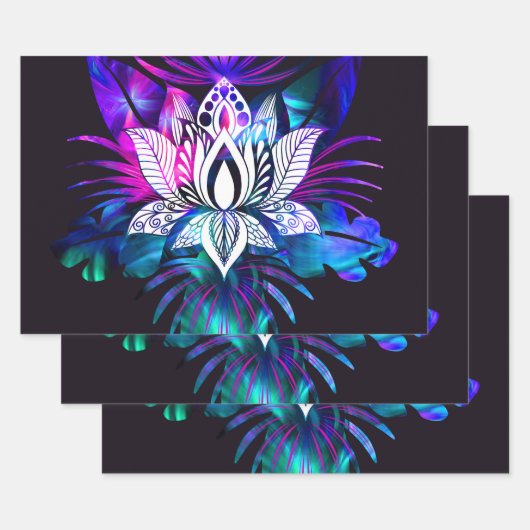 Hipster Retro Tech Aquamarine Lila Lotus Blume Lea Geschenkpapier Set (Set)