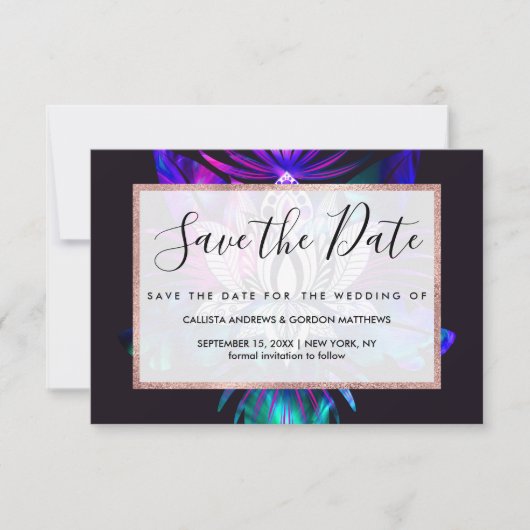 Hipster Retro Tech Aquamarine Lila Lotus Blume Lea Save The Date (Vorderseite)