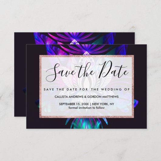 Hipster Retro Tech Aquamarine Lila Lotus Blume Lea Save The Date (Vorne/Hinten)