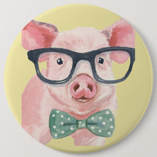 Hipster-Rosa-Schwein Button