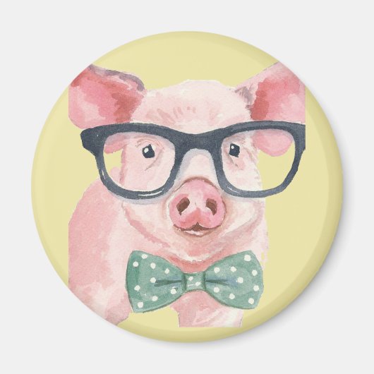 Hipster-Rosa-Schwein Magnet (Vorne)