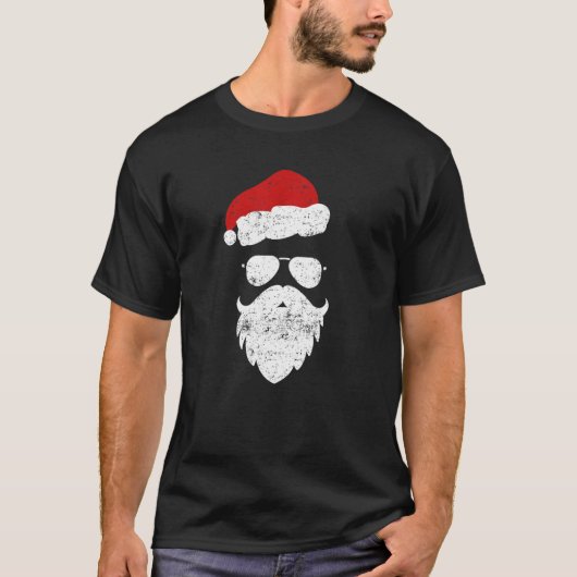 Hipster Santa Beard Aviator Sunglasses And Hat T-Shirt (Vorderseite)