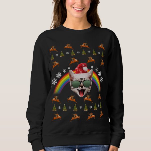 Hipster Santa Cat Weihnachten T-Shirt Funny Xmas K Sweatshirt (Vorderseite)