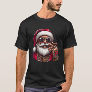 Hipster Santa Claus Rauchen und Sonnenbrillen Chri T-Shirt