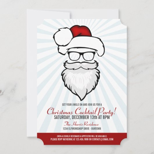 Hipster Santa Cocktail Party Einladungen (Vorderseite)