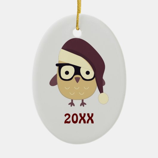 Hipster Santa Owl Keramikornament (Vorne)