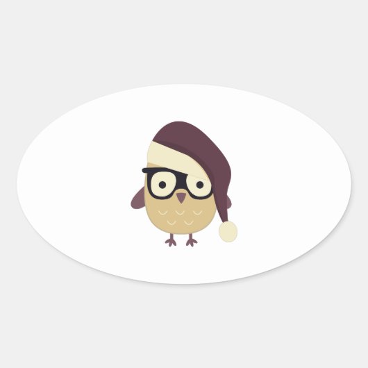 Hipster Santa Owl Ovaler Aufkleber (Vorderseite)