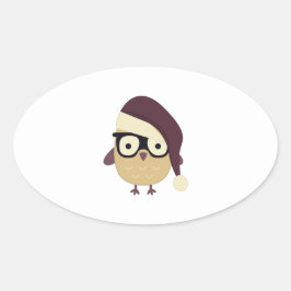 Hipster Santa Owl Ovaler Aufkleber