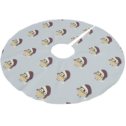 Hipster Santa Owl Polyester Weihnachtsbaumdecke (Schrägansicht)