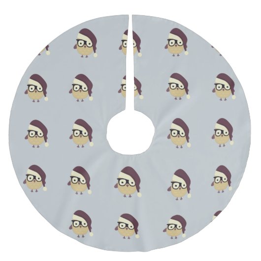 Hipster Santa Owl Polyester Weihnachtsbaumdecke (Vorderseite)