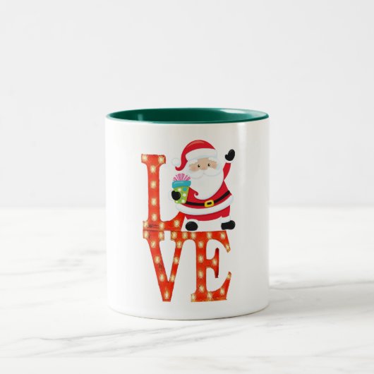 Hipster santa präsentiert Liebe fröhliche Weihnach Zweifarbige Tasse (Mittel)